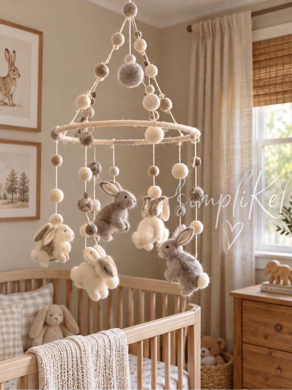 Pehr Bunny Hop Classic Mobile Wool Felt Bunny Neutral Baby Nursery Decor